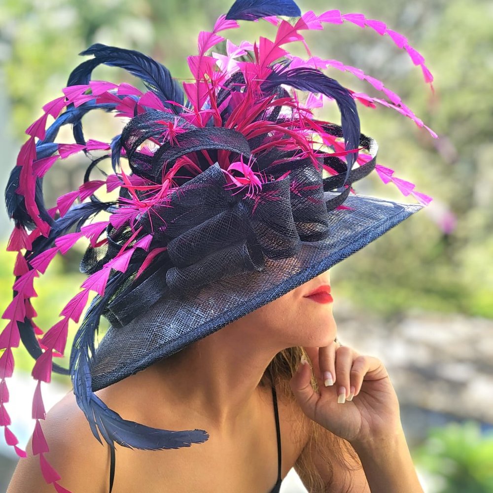 STUNNING Vintage 1980s Kentucky Derby PINK FEATHER Statement Hat